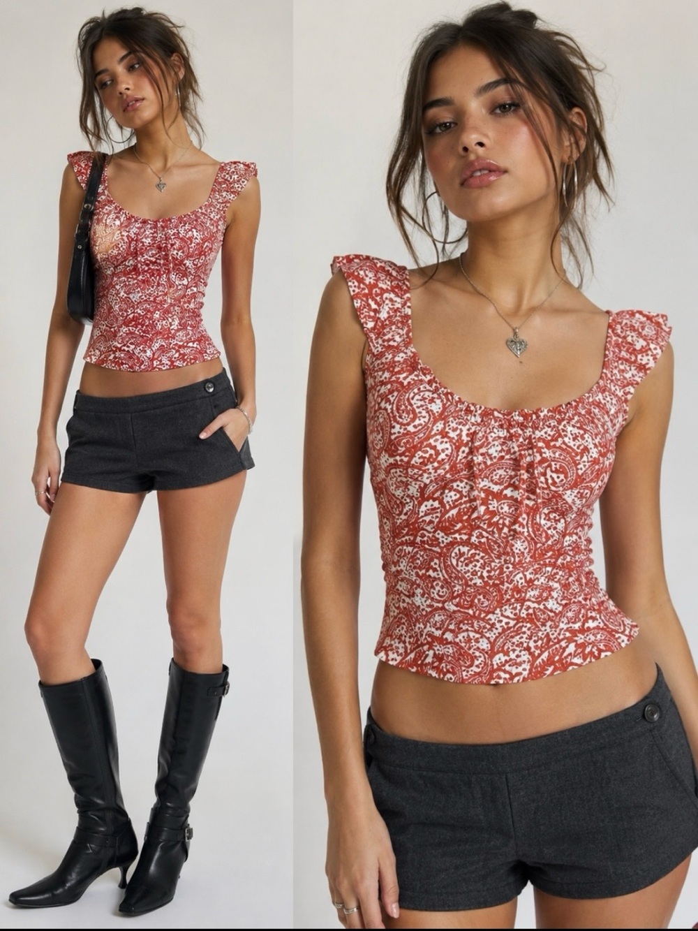 LOFT Orange and White Paisley Cap Sleeve Scoop Neck Blouse, Size Small
